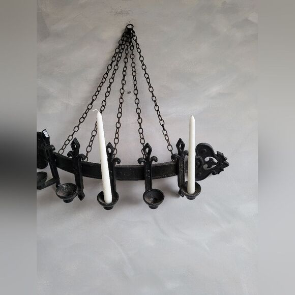 Vintage Curved 5 Candelabra Wall Sconce Candle Holder Metal Black  Gothic 27' - Picture 13 of 15